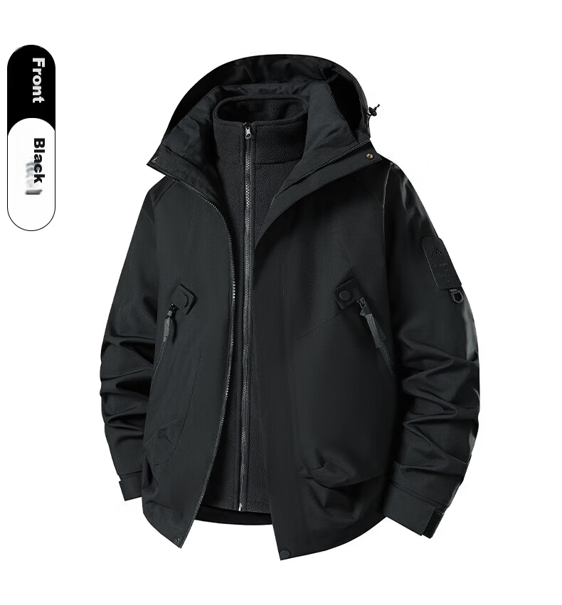 JEEP SPIRIT Three-In Jacket for Men And Women, Outdoor Windproof Waterproof Mountaineering Coat, Black XL 25