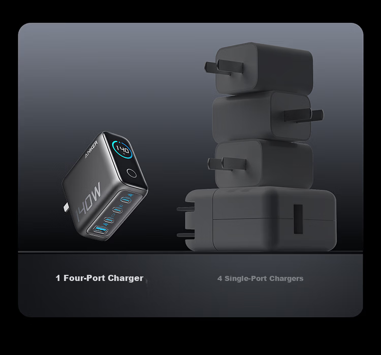 ANKE Smart Display Charger 140W GaN Charger Set, Screen Display Type-C Multi-Port PD Fast Charging 100W Head Suitable for Apple 18 IPhone Phones And Laptops, Gray 8