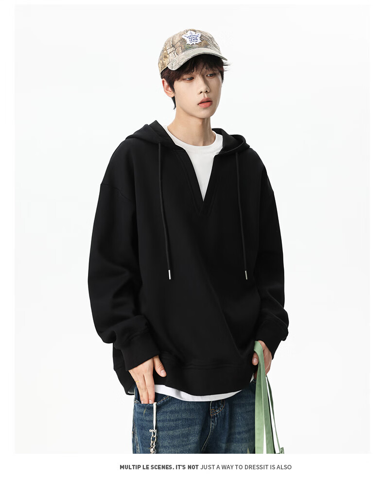 NASA GISS Men's Hoodie Loose Fit Solid Color Sports Sweatshirt Youth Long Sleeve Jacket Black M 65
