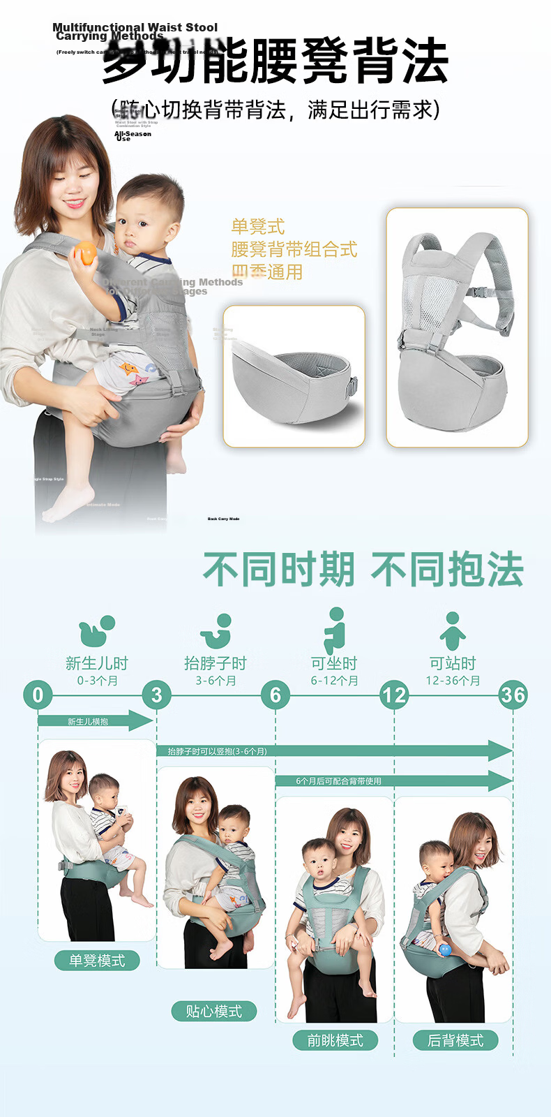 Guangduola Baby Carrier, Front-Facing Carrier for Infants 0-3 Years Old, Simple And Lightweight, Breathable 3