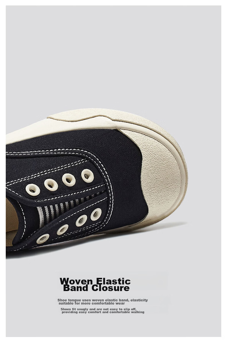 Renben Official Women's Casual Canvas Shoes 2026 Spring Autumn New Breathable Elastic Band Black Size 40 6