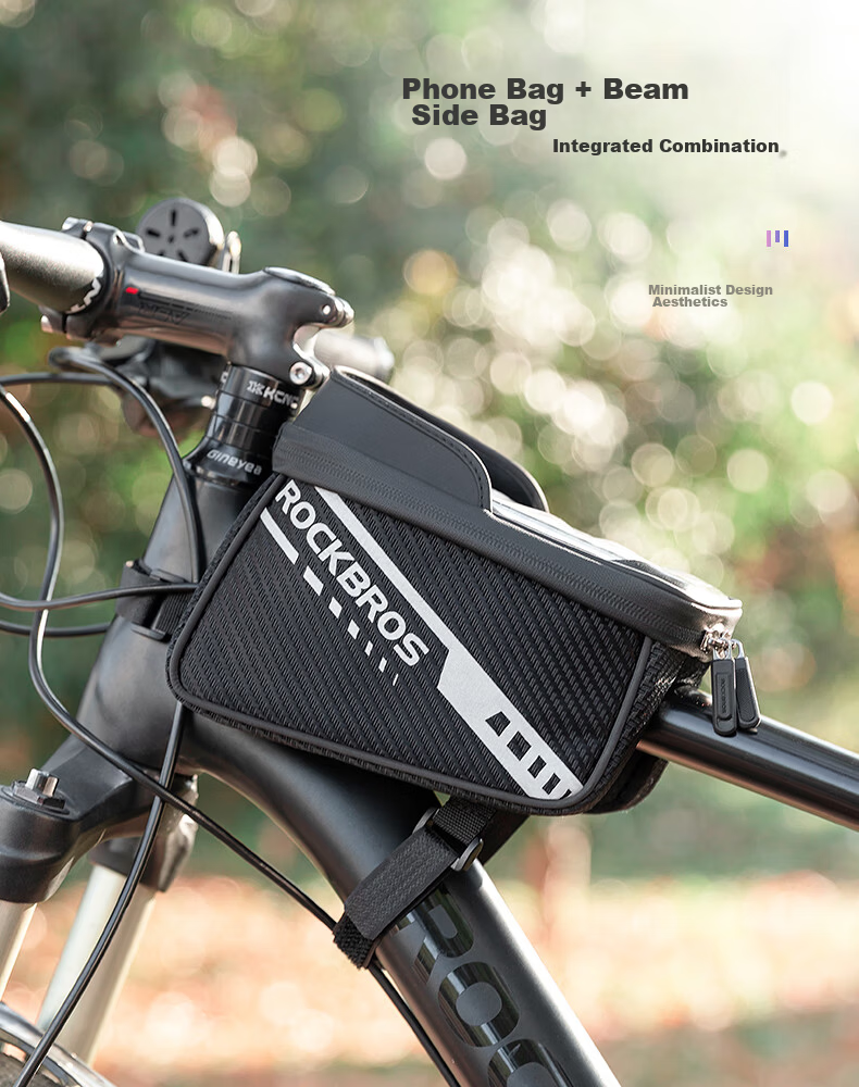 ROCKBROS Bicycle Handlebar Bag, Top Tube Bag, Front Fork Bag, Slim Phone Bag, Road And Mountain Bike Cycling Accessories 5