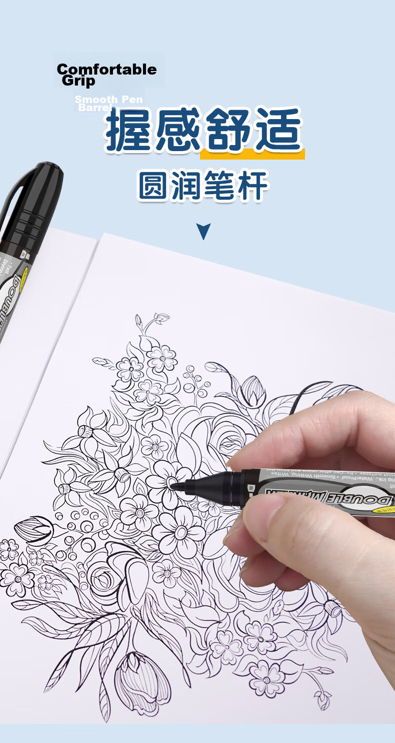M&G Stationery, Multi-Color Dual-Tip Marker Pens, Waterproof Markers, Oil-Based Pens, Children's Line-Drawing Pens, Office Supplies (8 Black, 2 Blue, 2 Red) 12 Pcs XPMV7404 8