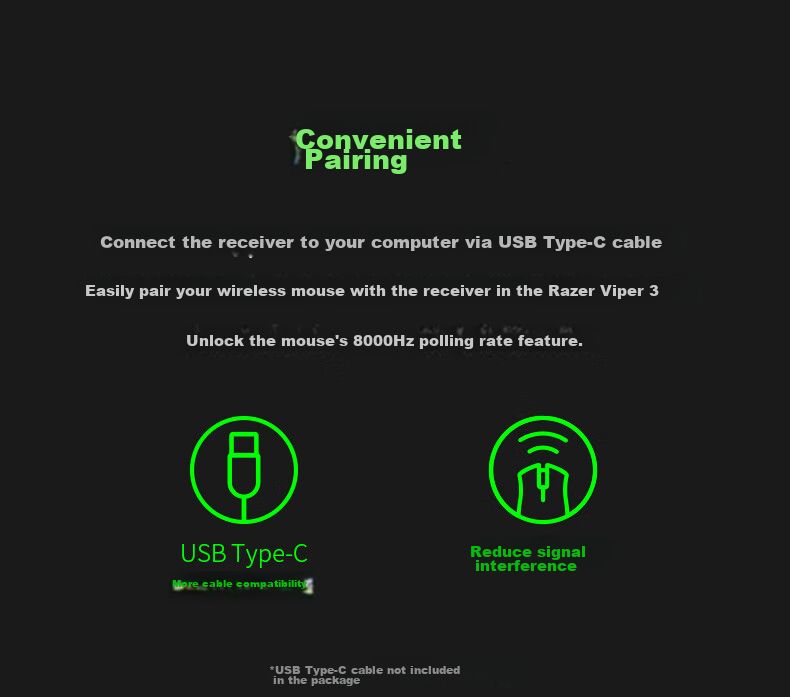 Razer Wireless Receiver 8KHz/4KHz Polling Rate for Wireless Mouse and Keyboard Compatible with Cobra/Viper V2/Viper V3/BlackWidow V4 4
