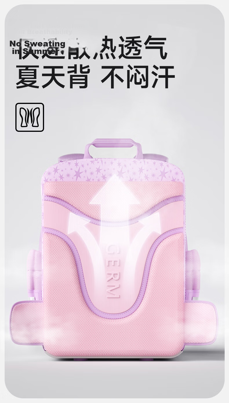Germ Primary School Backpack Ultra-Light Spine Protection Large Capacity Children School Bag Grades 1-6 Mumu Flash 15