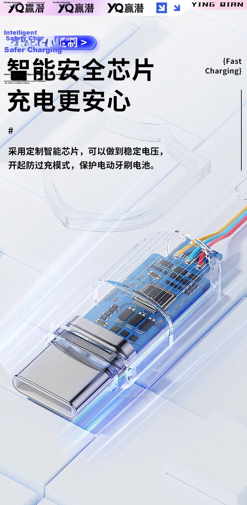 Yingqian Compatible with Xiaomi Electric Toothbrush Charger Base T301/T302/MES605/MES608, Wireless Inductive Charging Cable Accessory 3
