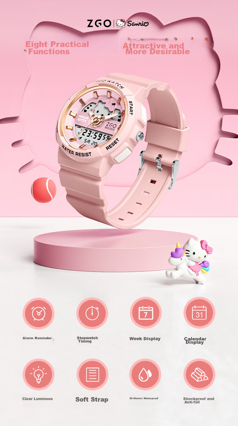ZGO Sanrio Watch for Women Students, Waterproof Electronic Watch for Middle School Girls, Birthday Gift, 863 Pearl White 3