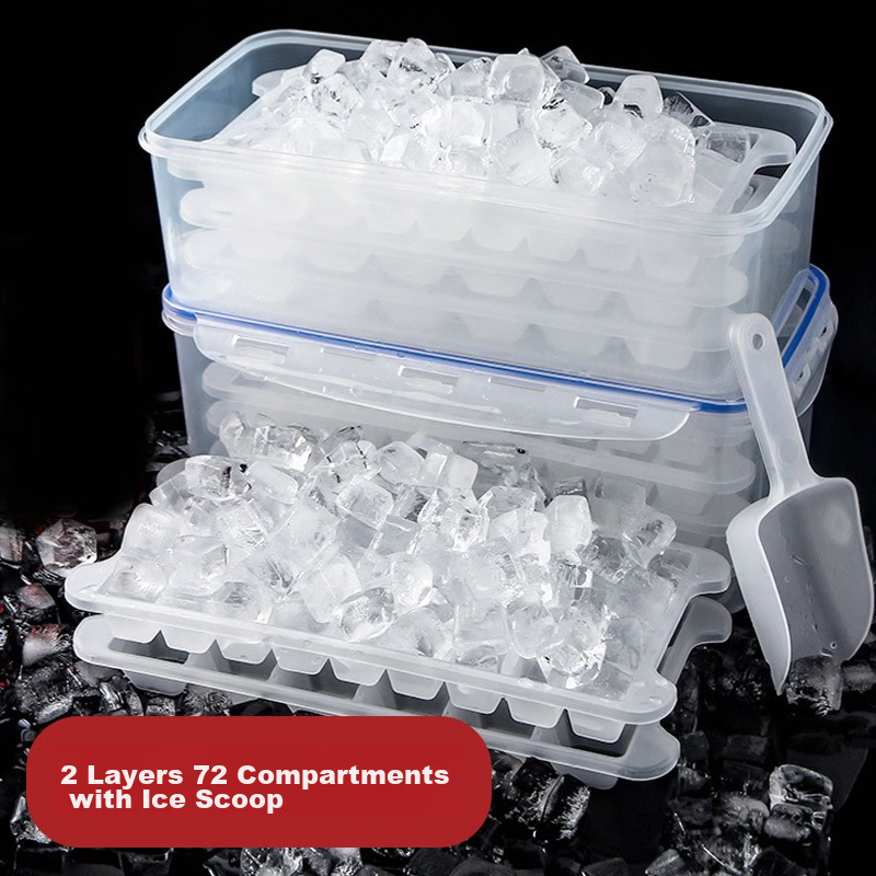 Universal Ice Cube Tray Mold Storage Box Ice Grain Ice Grid Mold Fresh-Keeping Box Frozen Ice Cube Popsicle Mold 2-Layer 72-Grid