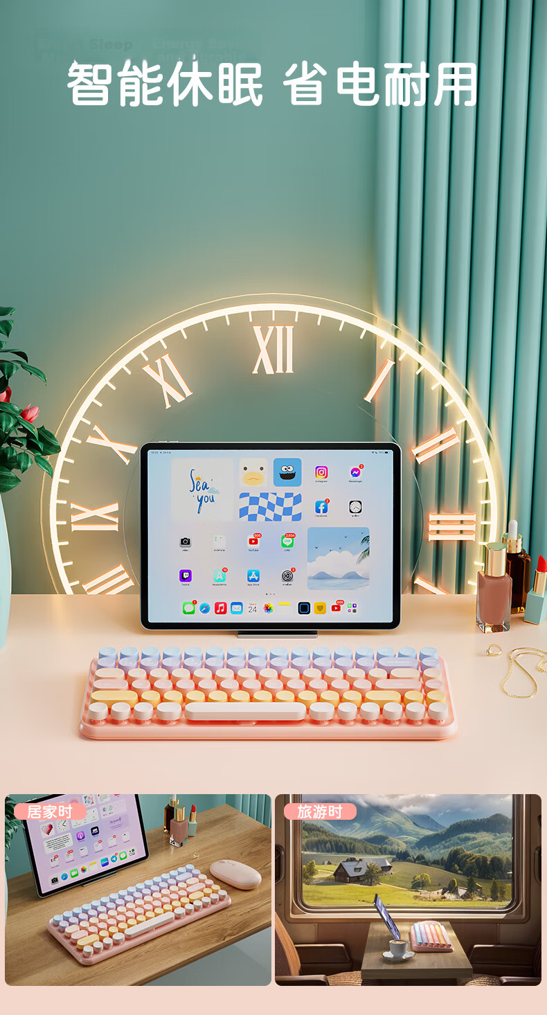 B.O.W Hangshi K509DL Wireless Bluetooth Tri-Mode Keyboard for Huawei Xiaomi Apple Laptop Desktop Rechargeable Portable Soft Orange Cat Girl Office Gaming Universal 3
