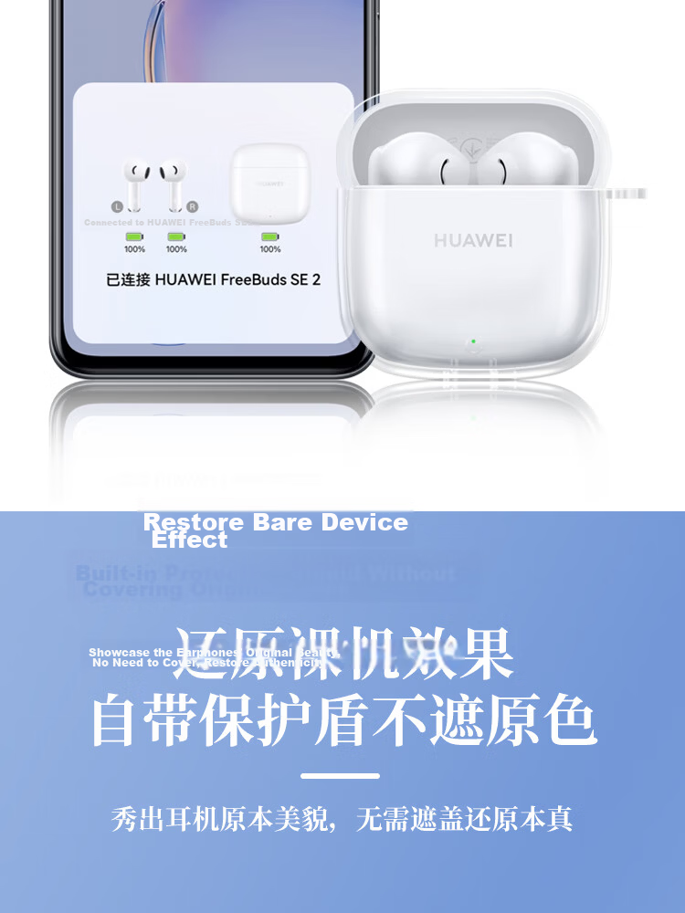 ESCASE Huawei FreeBuds SE3 Protective Case Transparent Bluetooth Earphone Storage Box Silicone Soft Cover Full Protection Anti-Drop Ultra-Thin Case Transparent with Anti-Lost Strap 8