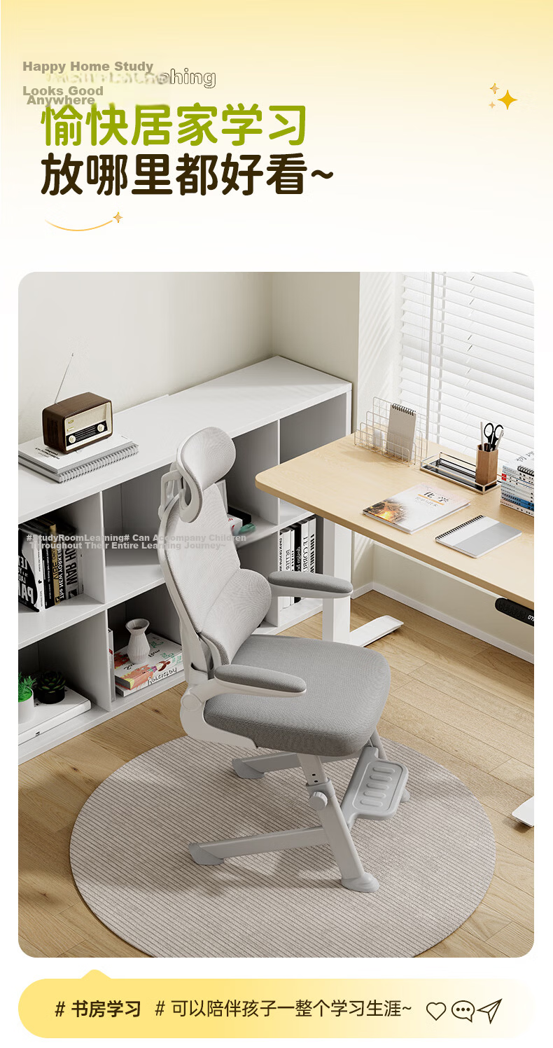 Deli KF268S Ergonomic Computer Chair for Middle School Students Adjustable Height Folding Armrests with Footrest 27