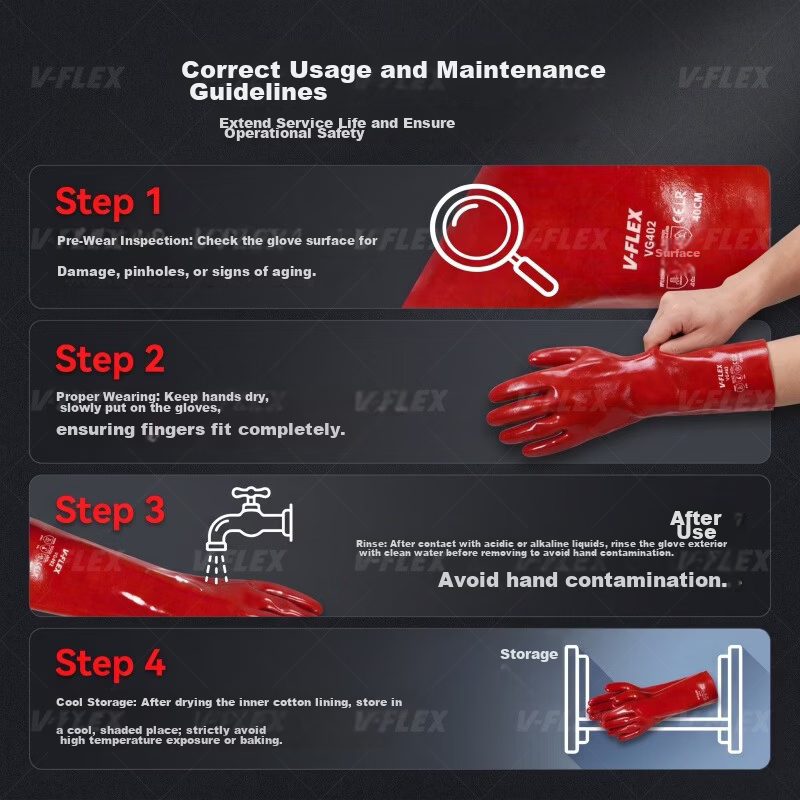 SHENGLI V-FLEX® VGR635 Natural Latex Industrial Chemical Resistant Gloves Oil Resistant Acid and Alkali Resistant Corrosion Resistant Rubber Gloves 35cm Black and Orange 2 Pairs Pack 4