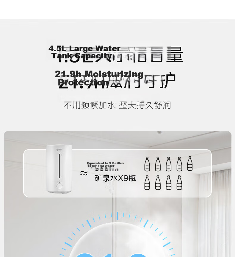 Midea Small Portable Humidifier for Home Bedroom Pregnant Women and Infants Nasal Inflammation Silent Sterilization Large Mist Air Conditioner Fan Cooling Companion Desktop Birthday Gift CS-3VWL 8