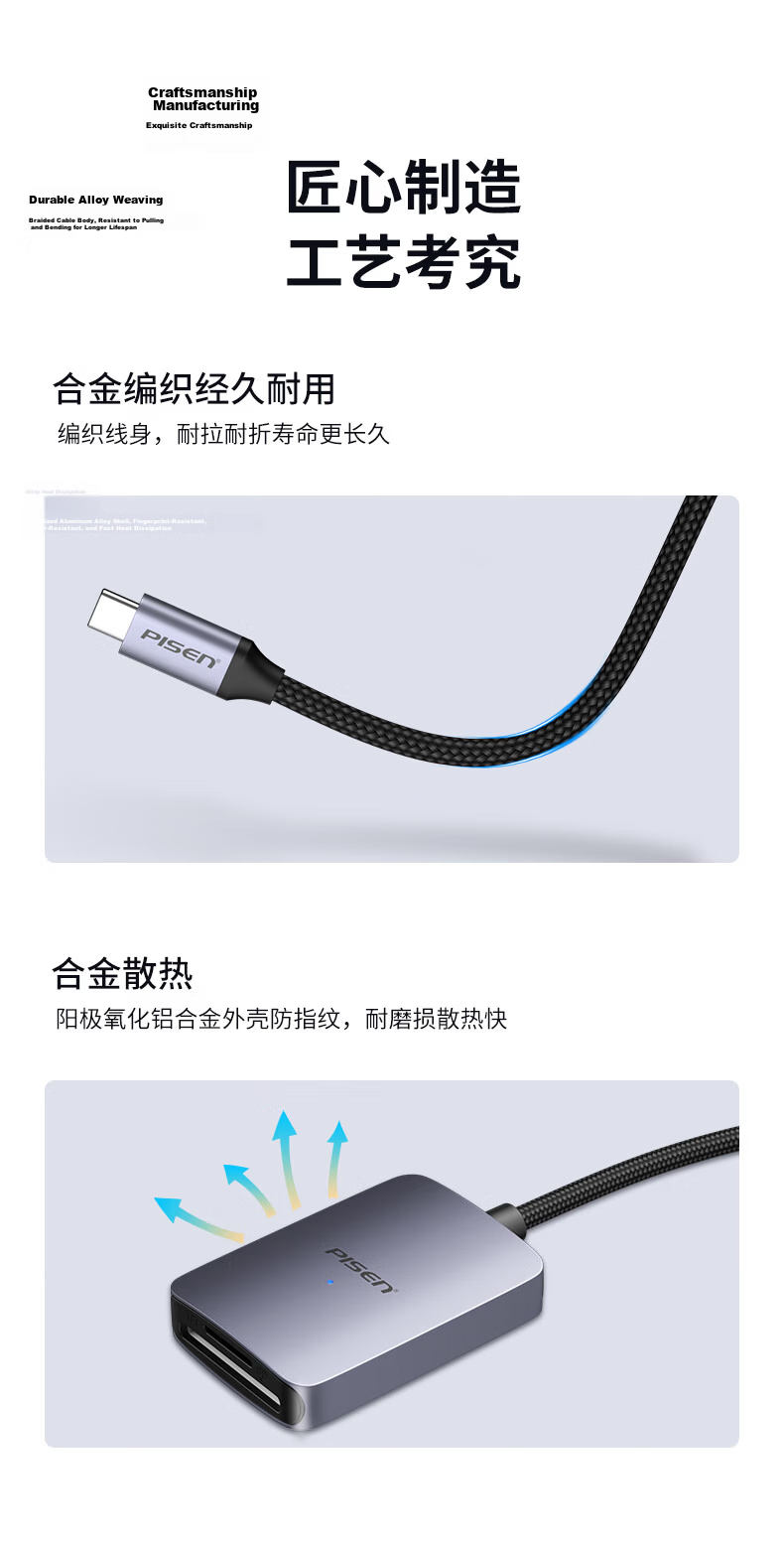 Pisen Huawei NM Card Reader USB3.2/Type-C High-Speed Two-In TF Card Reader Compatible with Huawei Phones/Computers/Apple 16/15/iPad Tablets 8