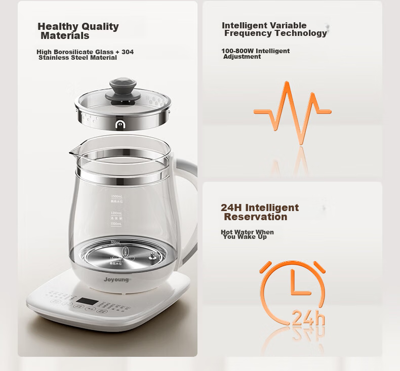 Joyoung 0 Glue Health Pot, Tea Maker, Tea Kettle, 11 Temperature Settings, 24-Hour Reservation, Heat Preservation, 1.7L Glass Flower Tea Pot, WY170 6
