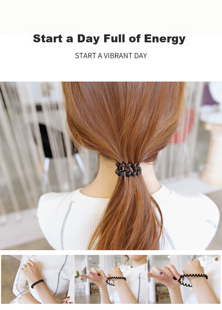 Meifuyu Thickened Telephone Wire Hair Ties Hair Bands Large Size 20 Black Elastic Hair Bands Hair Ropes Hair Ties MF8948 9