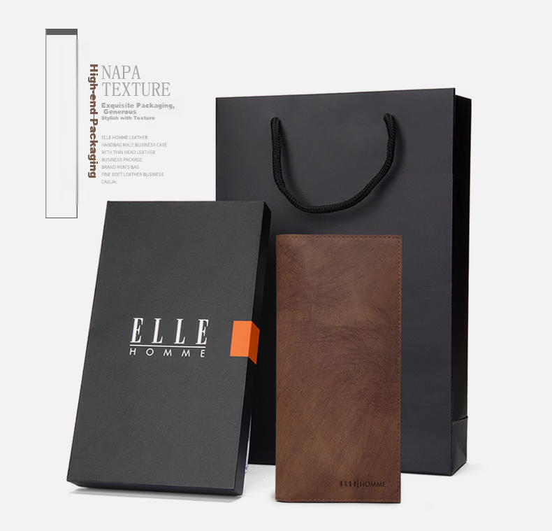 ELLE HOMME Vertical Wallet First Layer Cowhide Multi-Card Vintage Bi-Fold Card Holder 0330 Birthday Gift for Boyfriend 3
