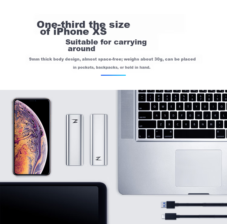 Netac 256GB Type-C USB3.2 Portable Solid State Drive NVMe Protocol (PSSD) ZX20L, Direct Phone Connection, Read Speed up to 2000MB/s 3