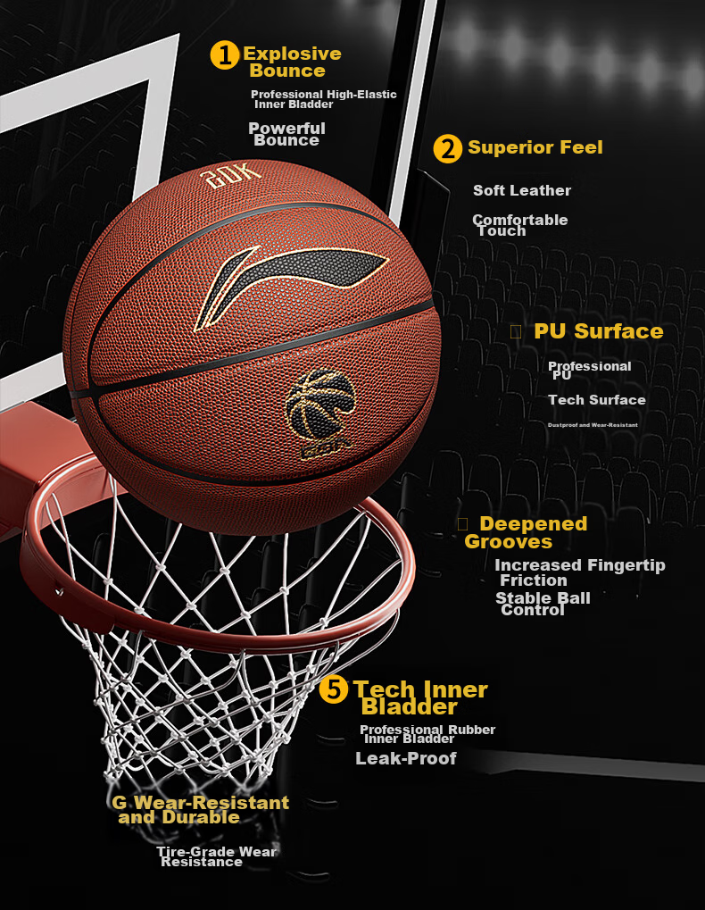 Li-Ning Basketball Adult Size 7 PU Indoor Outdoor Wear-Resistant Professional CBA Game Training Ball for Students and Youth 967 4
