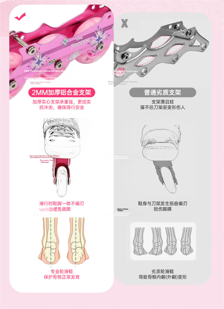 Disney Adjustable Kids Safety Easy-Learn Roller Skates Inline Ice Skates Pink Frozen Gift 9