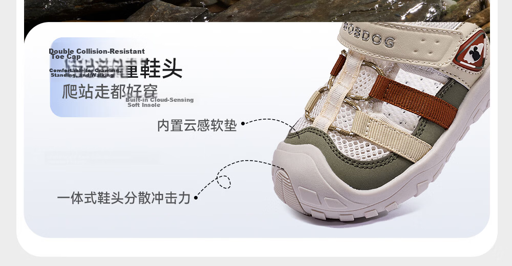 BOBDOG Kids Sandals Baby Walking Shoes Hollow Breathable Boys Shoes White Green 29 Summer New 26 21