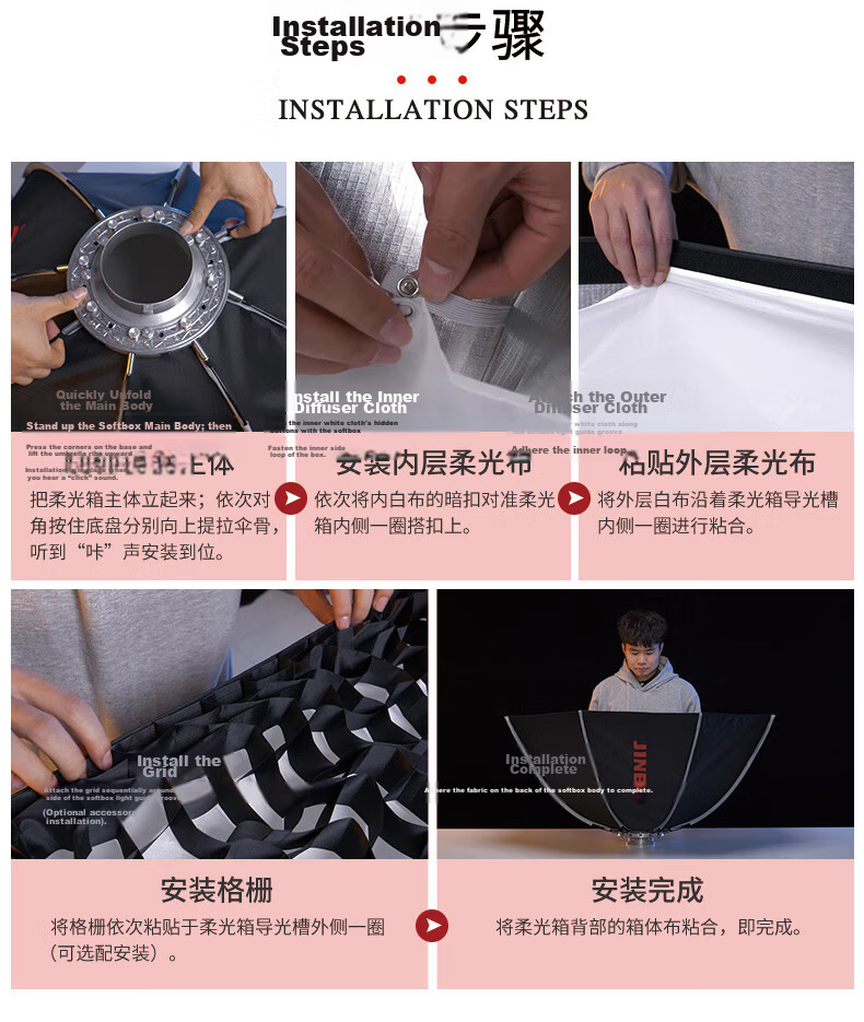 JINBEI KE100/150cm Quick-Setup Octagonal Softbox Photography Video Lighting Diffuser Portable Easy-Install Studio Equipment KE-100 Octagonal [Single Grid] 11