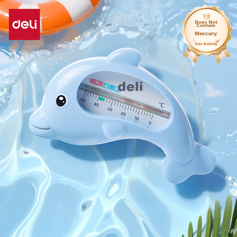 Deli Baby Bath Thermometer Water Temperature Gauge Indoor Newborn Bath Tub Thermometer Blue Dolphin 8890