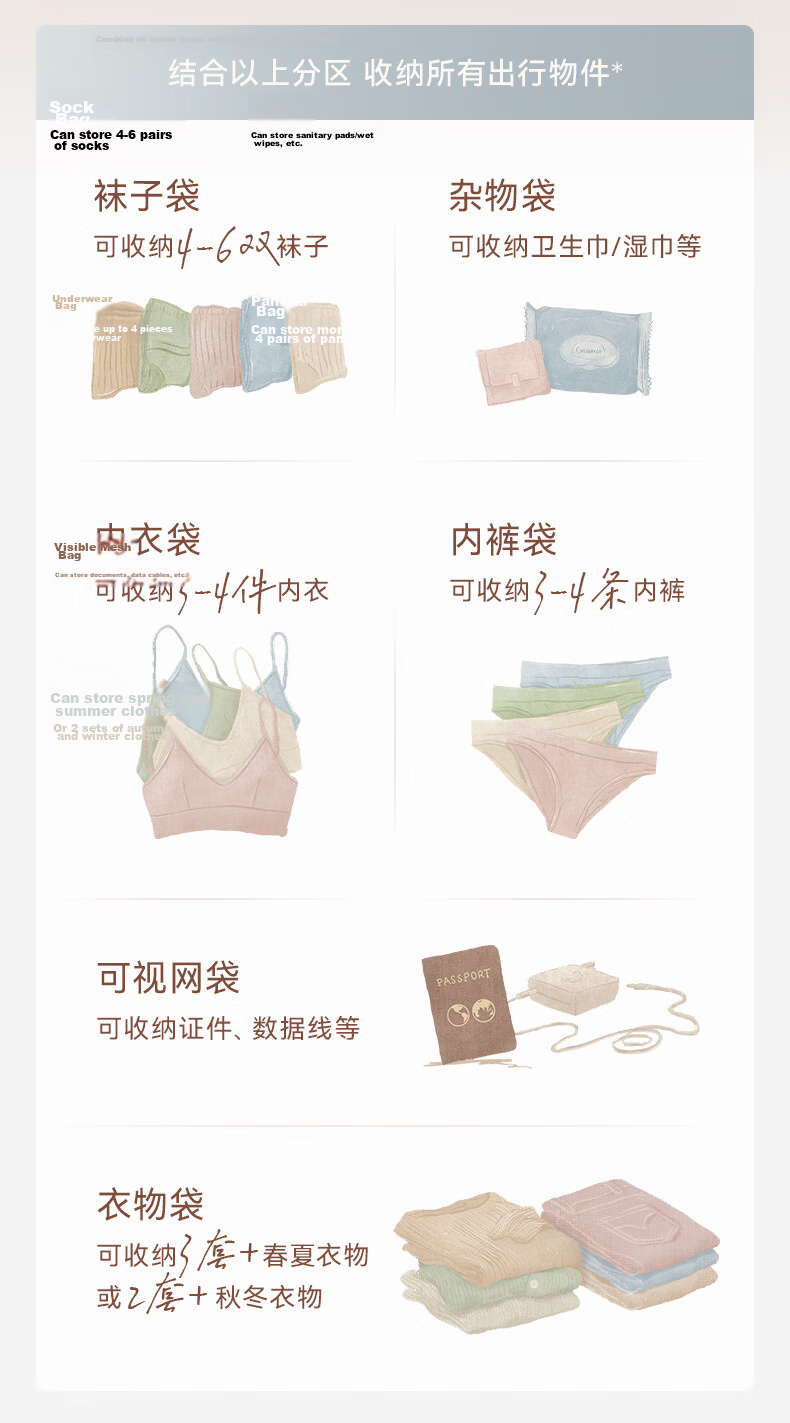 EACHY Travel Storage Bag Luggage Organizer Clothes Underwear Packing Pouch Convenient Carry - Cream Apricot Color 7