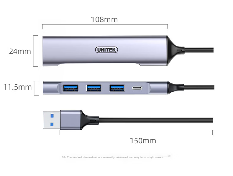 UNITEK USB3.0 Hub Extension Cable, High-Speed 4-Port HUB Splitter, Type-C Power Port, Metal Aluminum Alloy USB Expansion Dock, Computer Multi-Port Adapter, 1.5 Meters 14