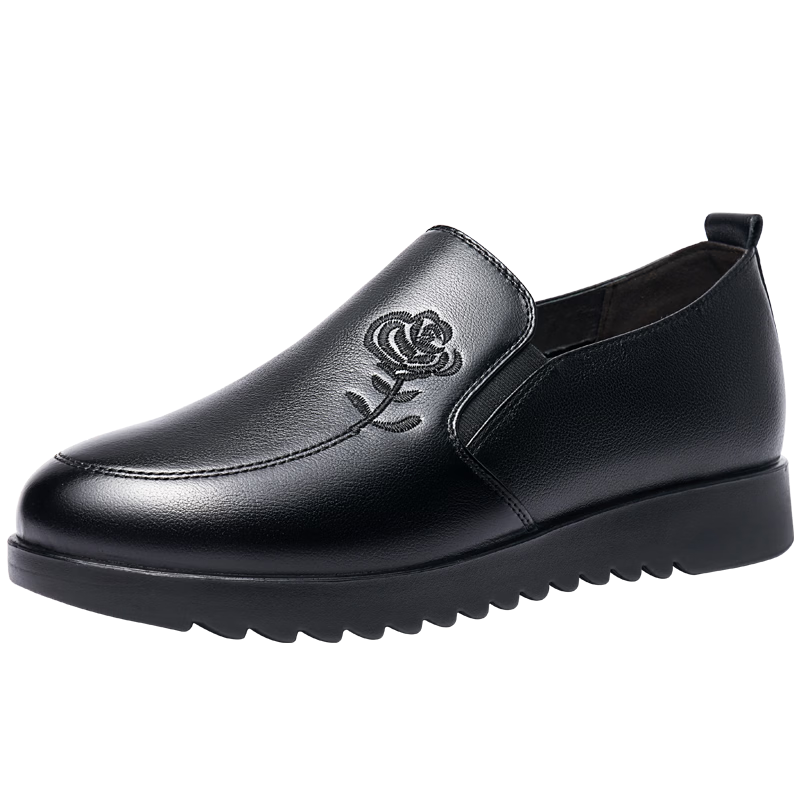 LAORENTOU Women's Breathable First Layer Cowhide Round Toe Loafers Commuter Middle-aged Mom Shoes 220215N Black Size 35