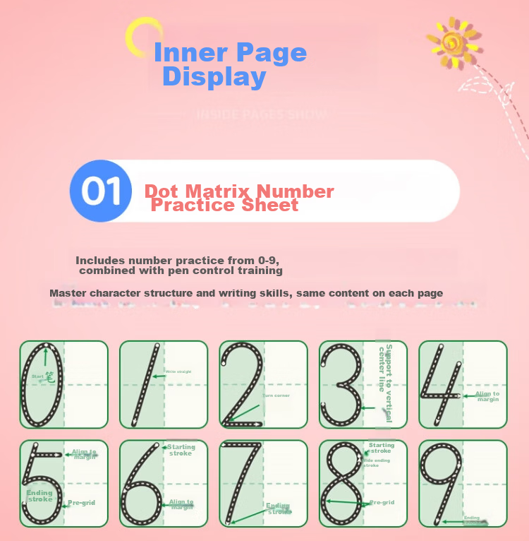 Shuxing [Lowest Price Online] Shuxing Dot Matrix Digits 0-9 Writing Practice Book for Children's Pen Control Training, First Grade, Kindergarten Preschool Tracing Exercise Paper, Numbers 5-Pack Set 5