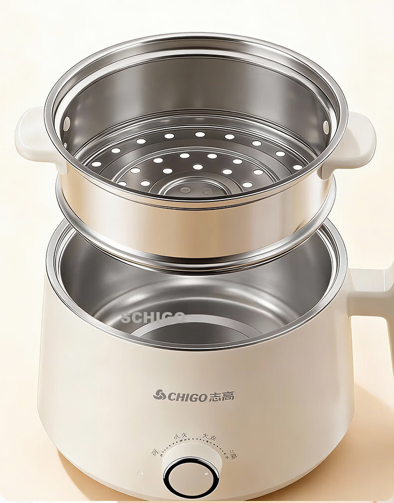 CHIGO Electric Cooking Pot [0 Plastic 0 Coating] Electric Hot Pot Small 304 Stainless Steel Mini Electric Pot Integrated Instant Noodle Small Hot Pot Multifunctional Pot Birthday Gift 1.7L 6
