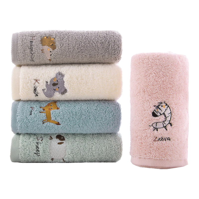 Jinhao A-Class Pure Cotton Face Towels for Children, 100% Cotton Facial Cloths, Women's Towels, Ins Embroidered, Pack of 5