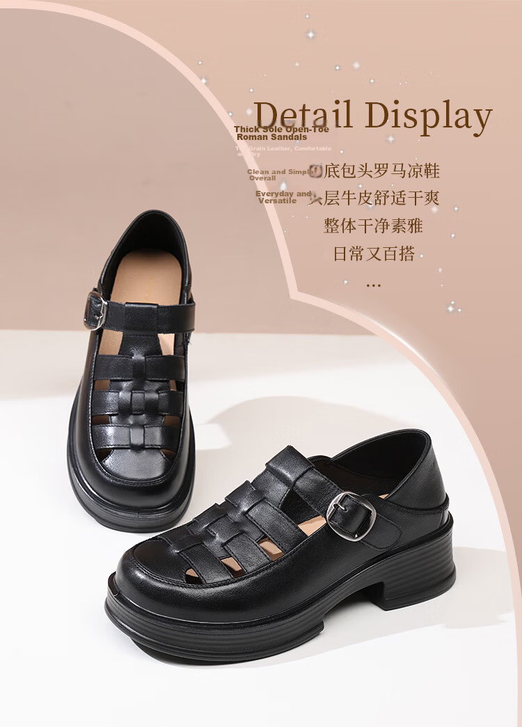 Red Dragonfly Women's Roman Sandals Soft Leather Sole Fashionable Dual-Wear Thick Sole Lightweight Casual Shoes WTK265542 Off-White Size 36 3