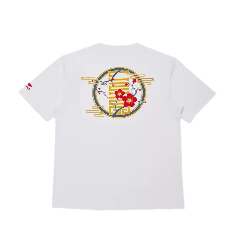 LI-NING Unisex Summer Cotton Loose Fit Printed T-Shirt Couple Casual Tee