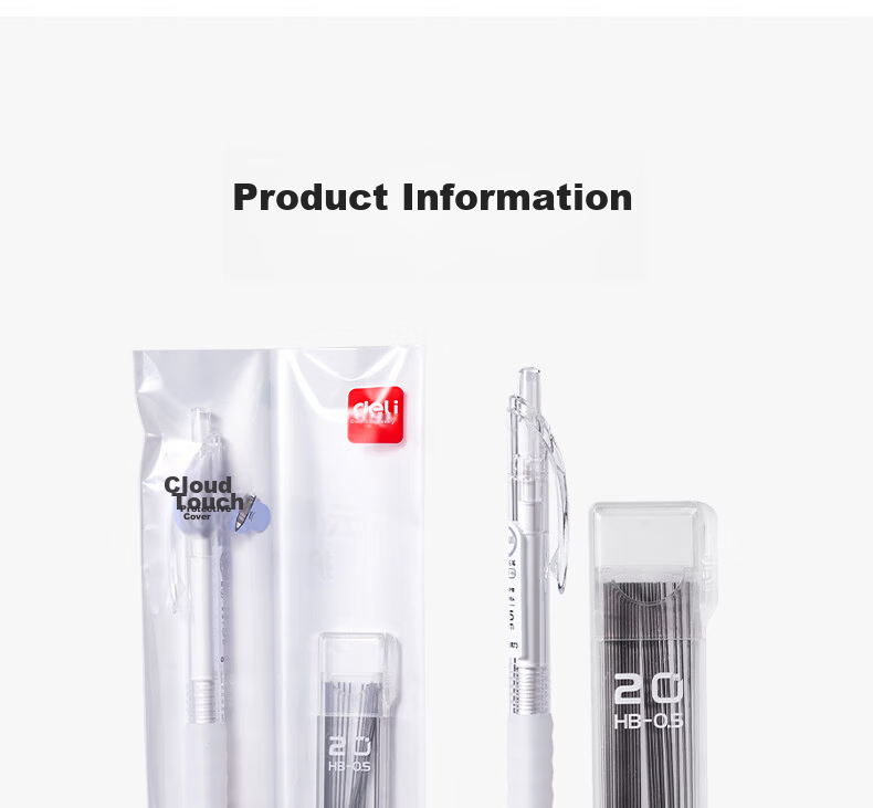 Deli Cloud Touch 0.5mm/HB Automatic Mechanical Pencil Set (1 Pencil, 20 Leads) Student Stationery Exam Drawing SH252-05 14