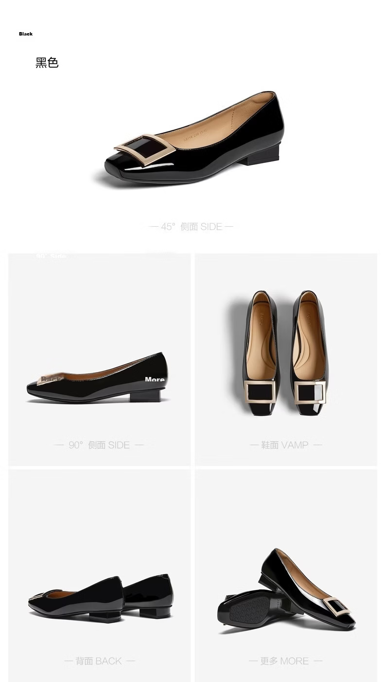 BASTO 26 Spring Simple Metal Buckle Commuter Block Heel Square Toe Women's Flats K5803AQ6 Light Pink Size 39 25