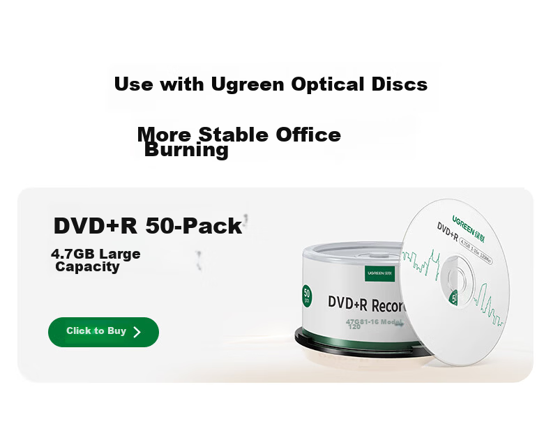UGREEN USB External Optical Drive 8X Speed DVD/CD Burner Reader Portable Laptop External Disc Player Driver-Free 55847 1