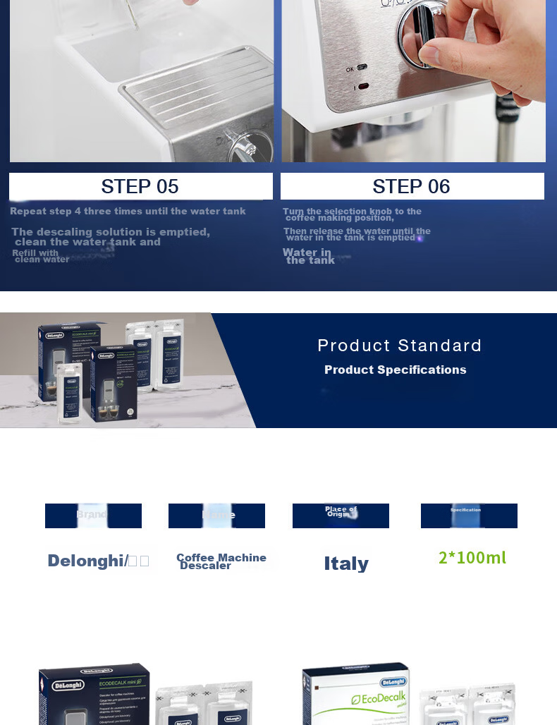 Delonghi [Price Protection 618] Coffee Machine Descaler, Cleaning Solution for Fully Automatic/semi Automatic Coffee Machines, Imported Maintenance-Free Descaling Liquid (100ml*2) 9