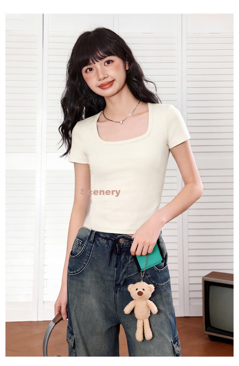 TonLion Women's Square Neck Slim Fit High Elasticity Sexy Camisole Vest Top Slimming Layering Shirt 15