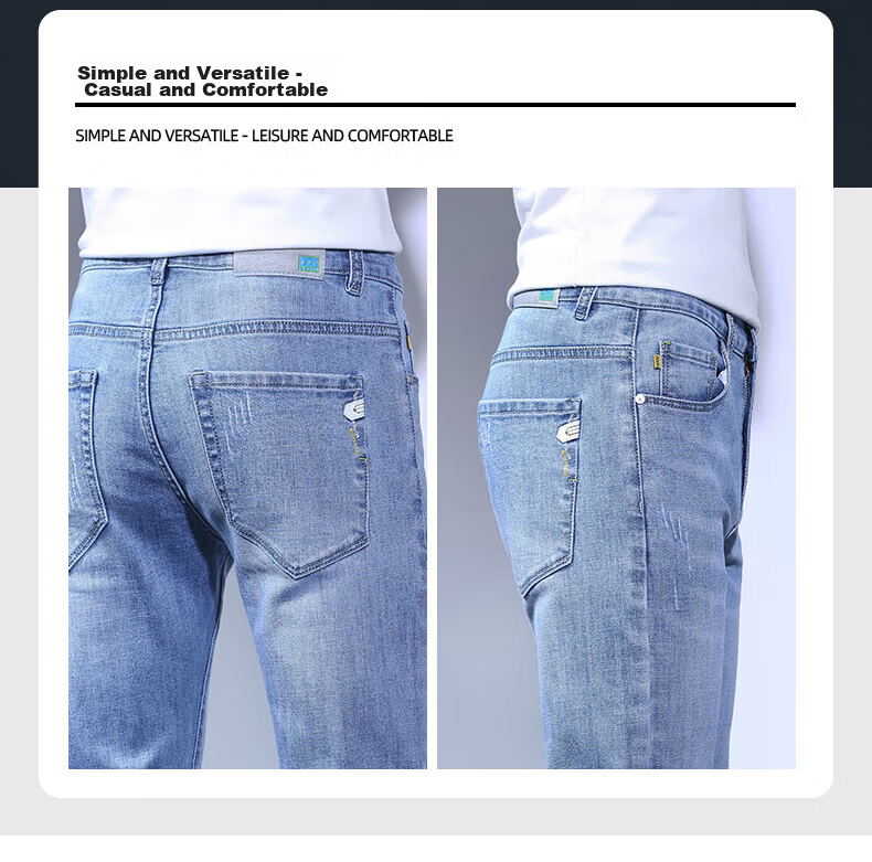 Pierre Cardin Slim Fit Breathable Men's Jeans Autumn Trendy Business Casual Skinny Pants Light Blue Size 34 3