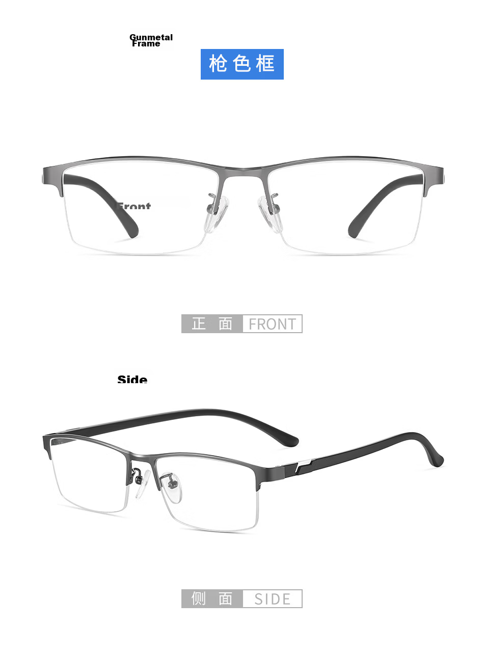 DRATRA Semi-Rimless Men's Myopia Blue Light Blocking Radiation Optical Glasses Frame with Prescription Astigmatism Photochromic Lenses Business Style 11