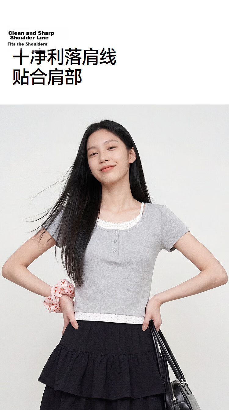 Semir Mall Style | Women's Summer Short Sleeve T-Shirt, Short Polka Dot Fake Two-Piece, 2026 Sexy Top 101326100043 11