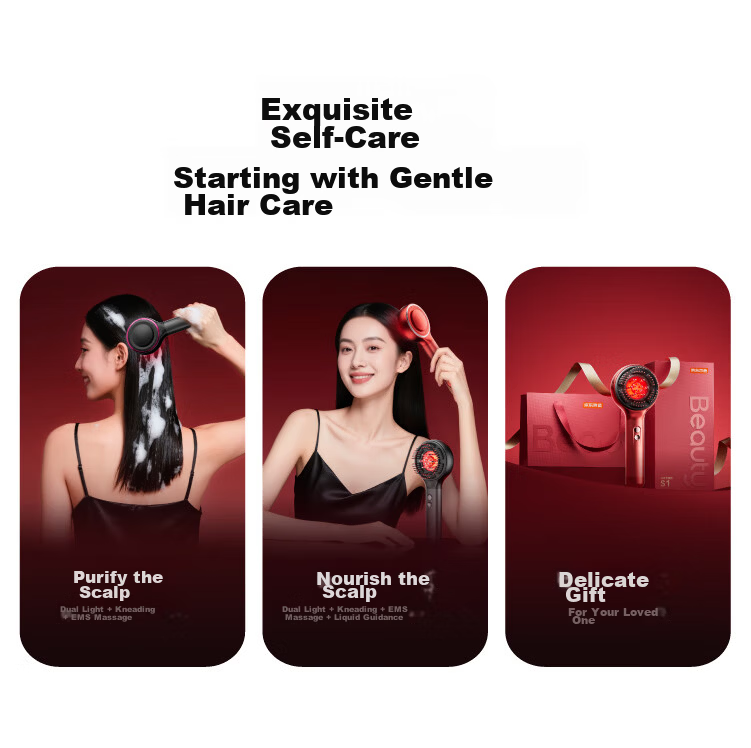 JD Jingzao Gift Box Head Massager S1 Ruby Red Scalp Massager Comb Red Light Care Warm Liquid Guide Scalp Massager Father's Day Gift for Girlfriend and Elders 9
