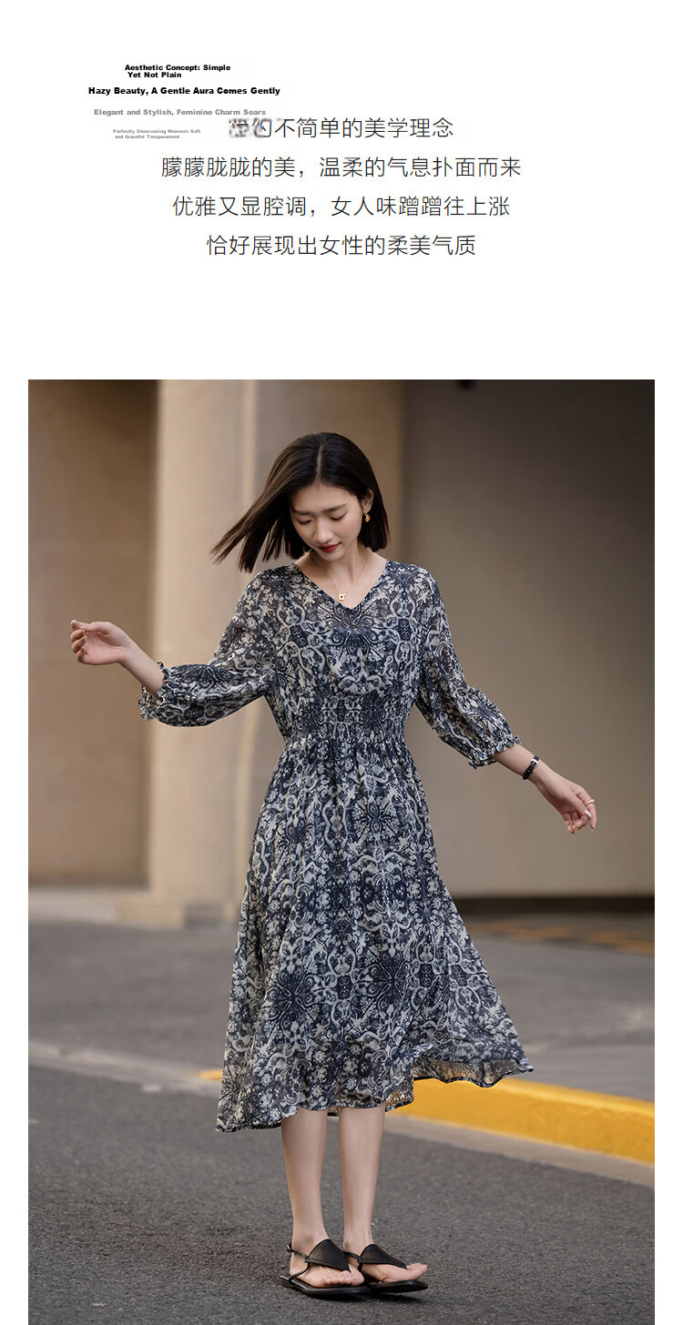 Demana Romantic Chiffon Season Spring Urban Commuter V-Neck Slim Waist Women's Two-Piece Dress 6