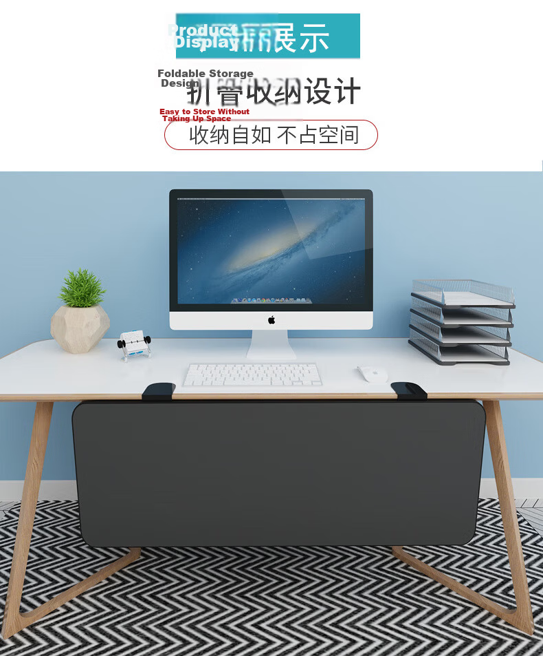 Antga Desktop Extension Board Foldable No-Drill Desktop Extension Bracket Square Light Walnut 65x24cm 6