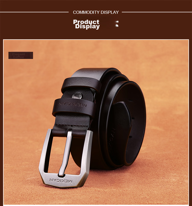 MEXICAN Men's Genuine Leather Pin Buckle Business Casual Trendy Belt Birthday Gift for Men and Dad 14