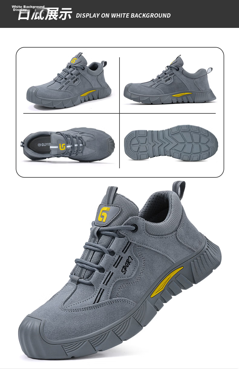 JUNBU Safety Shoes for Men with Steel Toe Cap, Anti-Smashing, Puncture-Resistant, Lightweight, Comfortable, Wear-Resistant Construction Site Work Boots 0266BK Size 41 19