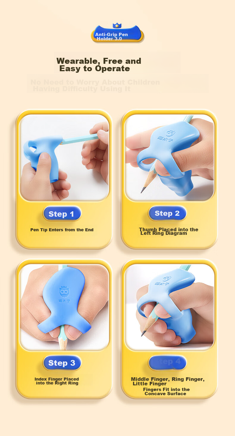 Maotaizi Elementary School Student Anti-Fist Posture Corrector, Pen Grip Corrector for Kindergarten Beginners, Wrist Fixator for Writing, Pen Holder, Children's Corrector, Blue 11