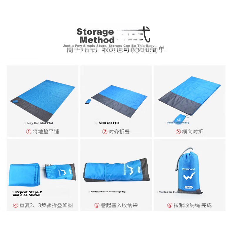 WELLHOUSE Beach Grass Outdoor Picnic Mat, Foldable Storage Bag with Ground Stakes, Moisture-Proof Mat, Orange-Gray Color, 2.1*2m, Floor Sleeping Mat 15